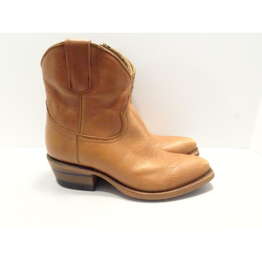 Alvies The Rainey Tan Leather Western Ankle Boots Womens 8.5 B Zip Austin 8279